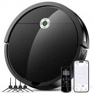 promo Aspirateur Robot, 2600Pa Robot Aspirateur Aspiration Puissante, Auto-Charge,140min d'Autonomie, Contrôle Intelligent avec App et Alexa, Idéal pour Les Poils d'animaux,Cheveux,Tapis et Sols Durs