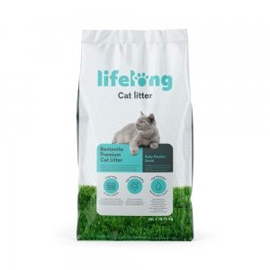 promo Marque Amazon - Lifelong Litière pour chats, agglomérante bentonite, parfum talc pour bébé, 25L, lot de 1