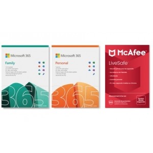 promo Microsoft 365 et licence 1 an McAfee LiveSafe : Avec Microsoft 365 famille