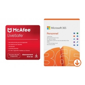 promo Pack Microsoft 365 avec McAfee LiveSafe : Microsoft 365 Personal
