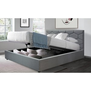 promo Lit coffre Manhattan tissu matelas Empereur en option : 160 x 200 cm / Gris foncé / Sans matelas