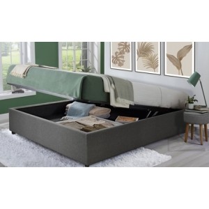 promo Lit coffre Ottoman tissu : 90 x 190 cm / Sable / Avec matelas