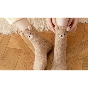 promo Paire de chaussettes en polaire nounours : 4 / Blanc + Beige + Marron + Gris