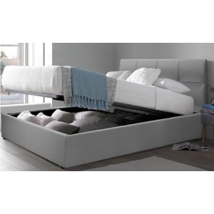 promo Lit coffre Venise Simili cuir matelas Cosmos en option : 160 x 200 cm / Gris / Avec matelas Cosmos