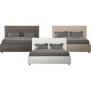 promo Lit double Mika avec structure rembourrée : Gris perle / 160 x 190 cm / Avec sommier et espace de rangement