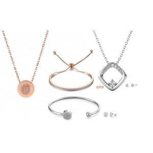 promo Ensemble de bijoux : Ensemble de bracelets et de boucles d oreilles Mina / Argenté et rose / 2