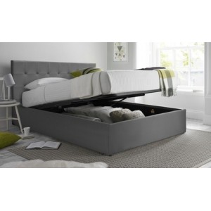 promo Lit coffre Tokyo Simili cuir matelas en option Sampur : 140 x 190 cm / Cuir gris / Lit seul