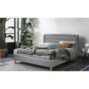 promo Lit Sidney en tissu au design élégant Sampur : 140 x 190 cm / Gris clair / Lit + matelas