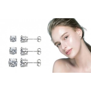 promo Lot de 3 boucles d oreilles solitaires en argent incrustées de cristaux Swarovski® : 1 / Avec boîte cadeau