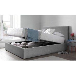 promo Lit coffre majestueux tissu capitonné Sampur : 140 x 200 cm / Gris foncé / Sans matelas