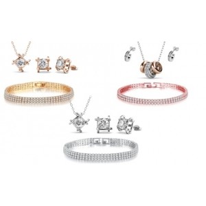 promo Ensemble trio de bijoux Clearance avec cristaux Swarovski : 1 / Loop / Argent