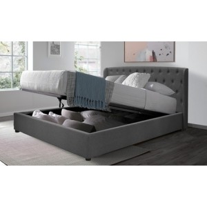 promo Lit coffre Sherwood tissu Sampur : 160 x 200 cm / Gris clair / Lit et matelas