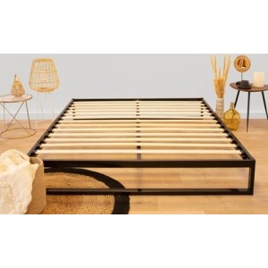 promo Sommier avec cadre métallique et lattes en bois : 160 x 200 cm