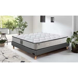 promo Lit Miami Sampur avec revêtement similicuir et matelas en option : 180 x 200 cm / Gris / Avec matelas