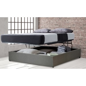 promo Lit coffre ouverture parallèle en tissu : 140 x 190 cm / Gris clair / Avec matelas