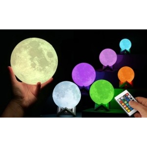 promo Lampe lune tactile GloBrite : Lampe lune tactile avec changement de coloris par télécommande / 14 cm