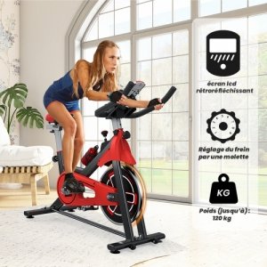 promo BIGZZIA - Vélo d'appartement d'intérieur - Exercice de fitness à domicile - Avec siège et guidon réglables - Résistance réglable - Écran LCD - Max Charge: 120 kg