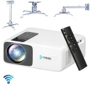 promo TROISC - WiFi Recopie d'écran, Connexion Bluetooth, 1080P FULL HD, Projecteur Portable, Lampe LED 50 000 heures, avec Support de Projecteur