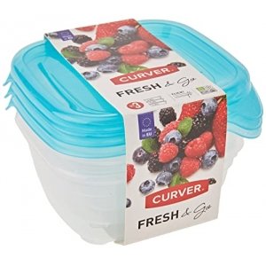 promo CURVER Lot de 3 Boîtes Fresh'n Go (3x0.25L) - Boîte de conservation Alimentaire Transparente- Adaptée au Micro-Ondes, Lave-Vaisselle, Congélateur - Bleu